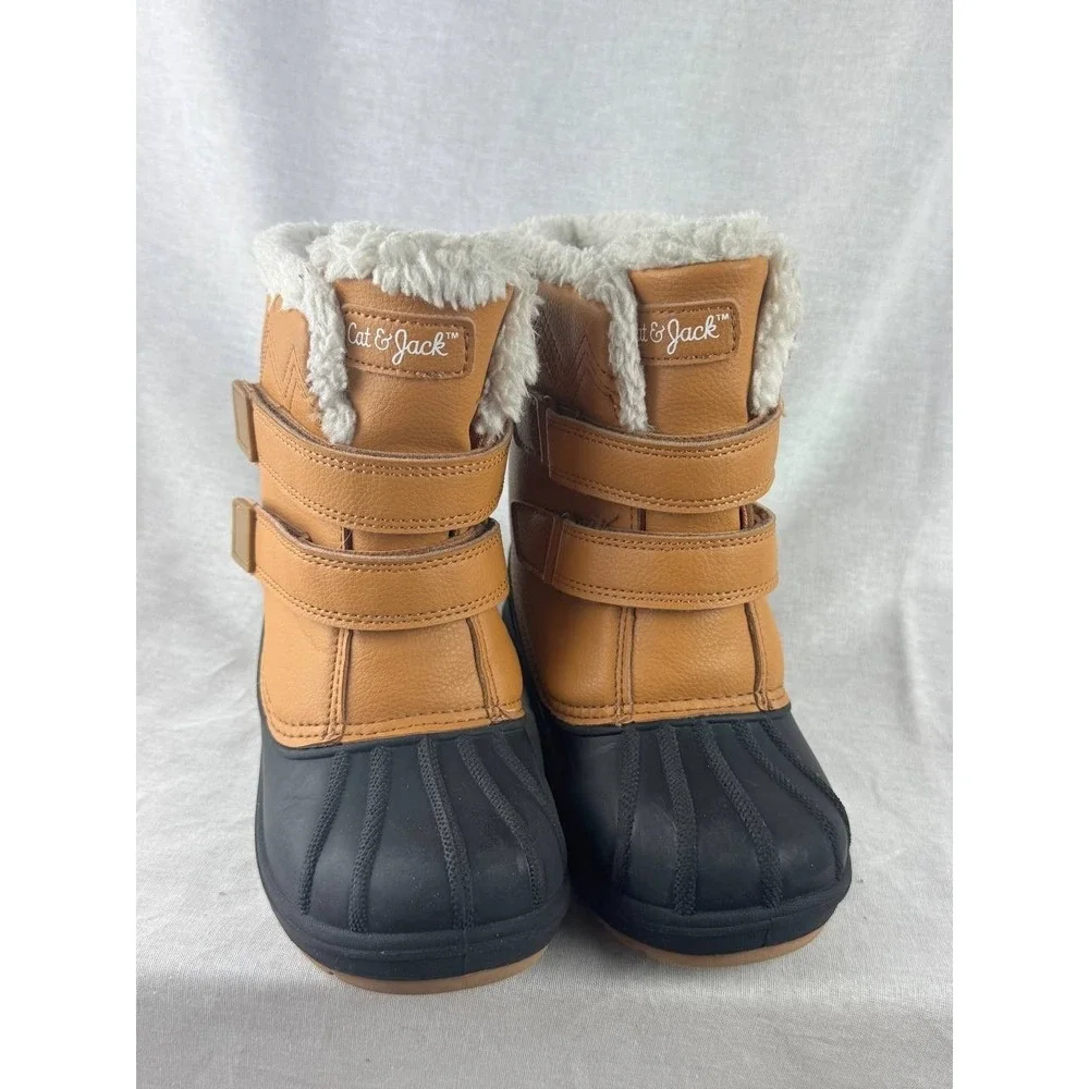 Cat & Jack Kids Tan Black Faux Fur Lined Winter Duck Boots‎ Size 12